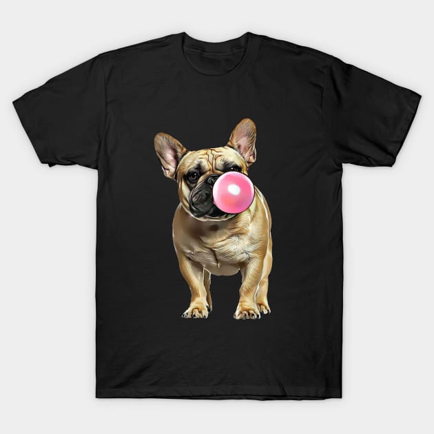 French bulldog lovers, sweet frenchie with pink bubblegum T-Shirt by Collagedream